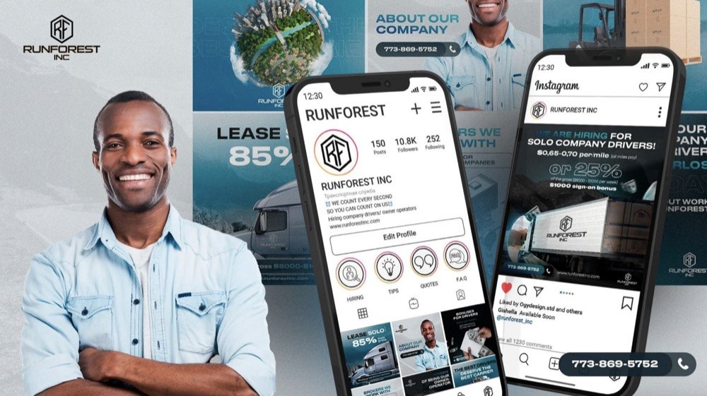 Runforest Inc logo and brand identity for a logistics company