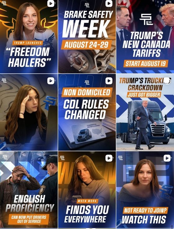 Instagram grid for a trucking company: designed posts about rules, work and life on the road