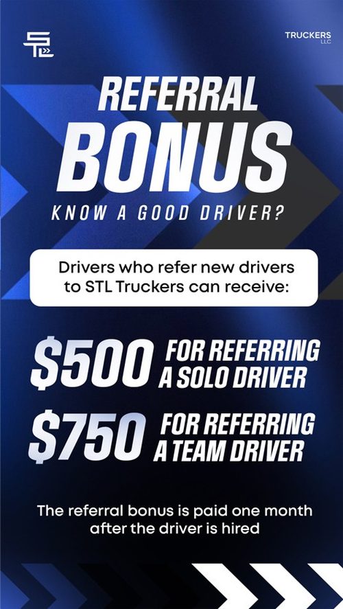 Story: referral bonus of $500 for a solo driver and $750 for a team driver
