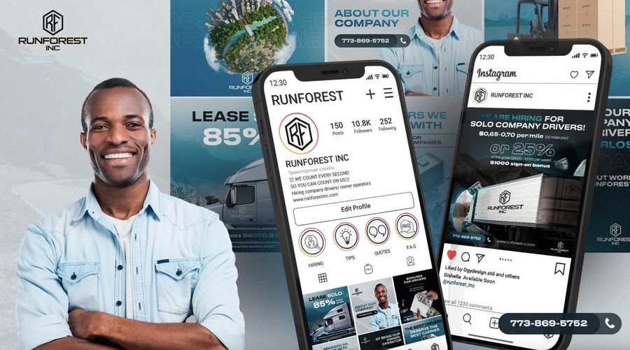 Runforest Inc: trucking company branding and Instagram identity by Pixelco