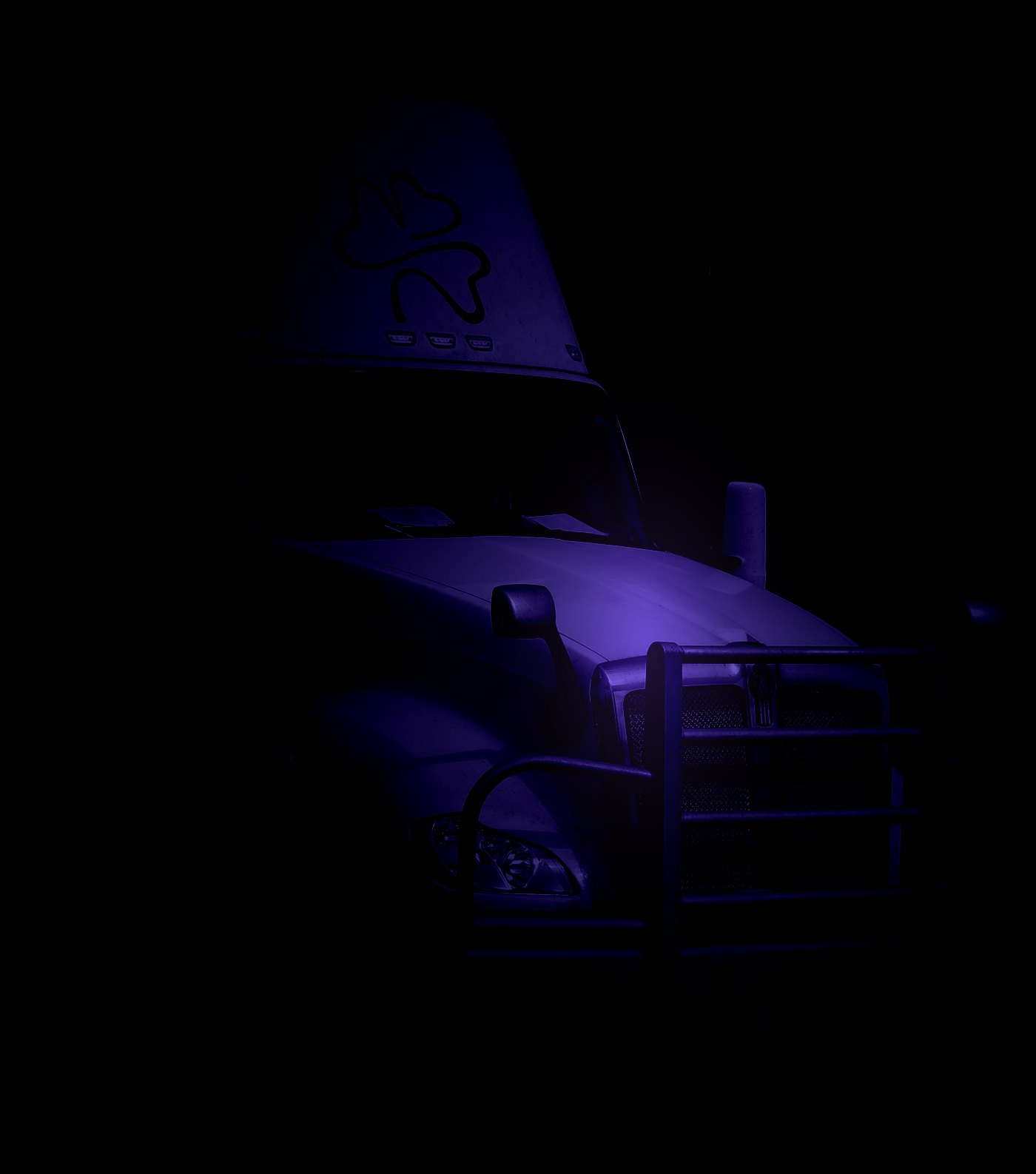 Modern semi-truck in cinematic purple light